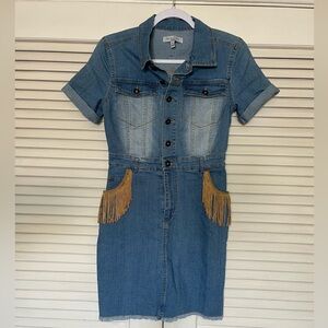 Mini Denim Dress with gold Fringe pocket detail Women’s S